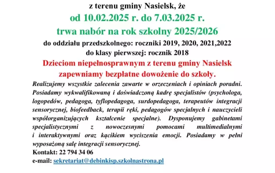 Rekrutacja do Szkoły Podstawowej w Dębinkach