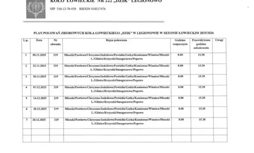 Zdjęcie do Plany polowań K&oacute;ł Łowieckich