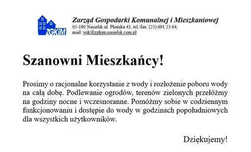 Zdjęcie do Komunikat dotyczący oszczędzania wody.
